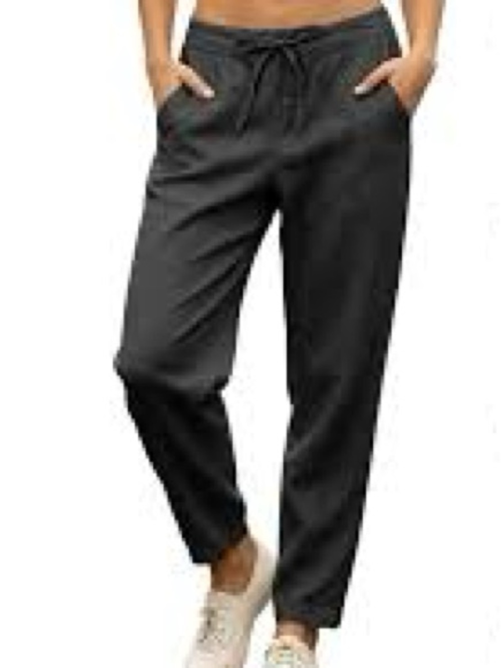 100% linen Nicole Miller Black Drawstring Joggers 973